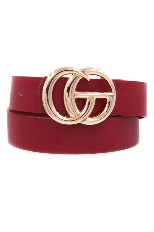 Faux Leather Double Metal Ring Buckle Belt