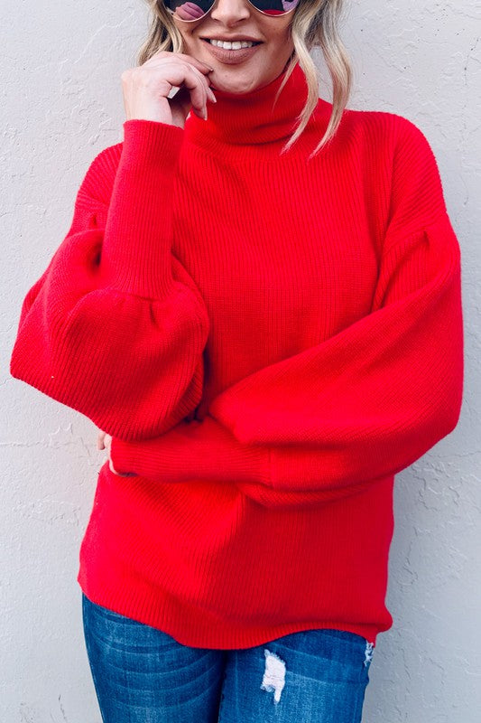 Turtle Neck Balloon Sleeve Sweater