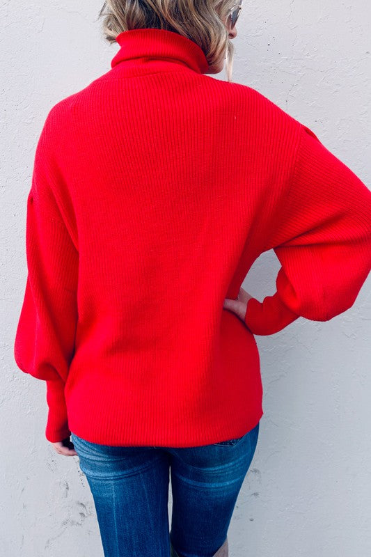 Turtle Neck Balloon Sleeve Sweater