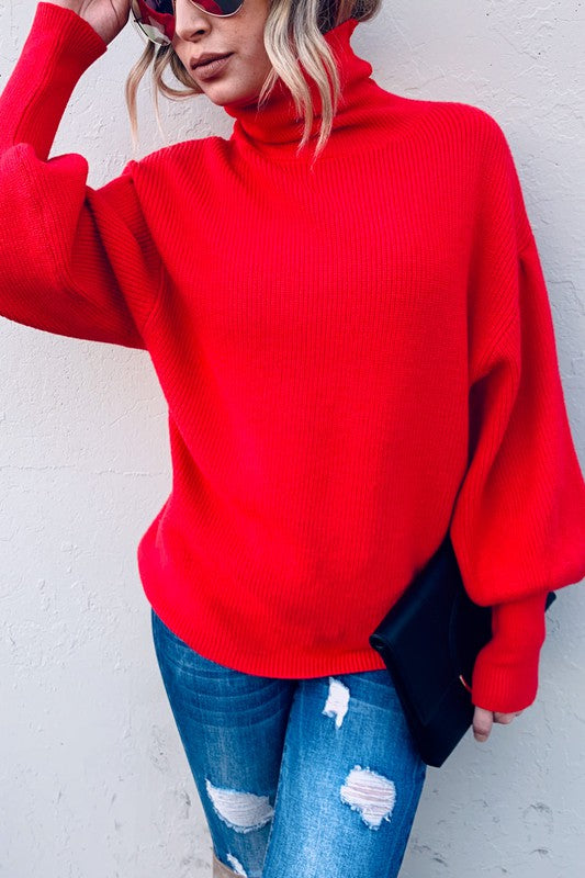 Turtle Neck Balloon Sleeve Sweater