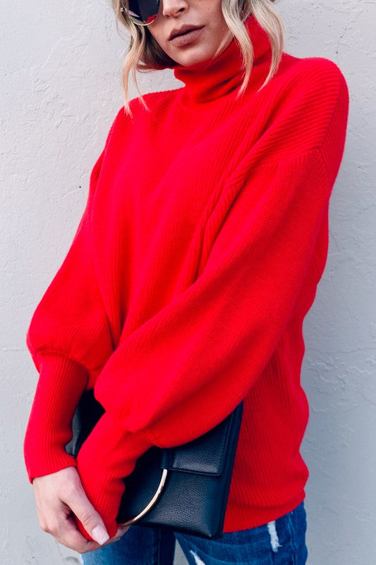 Turtle Neck Balloon Sleeve Sweater