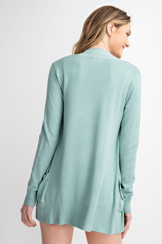 Solid Open Front Cardigan with Pockets