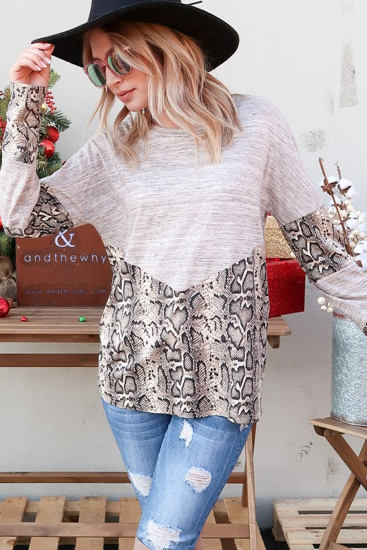 Snake Animal Printed Color Block Top