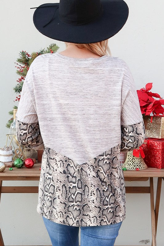 Snake Animal Printed Color Block Top