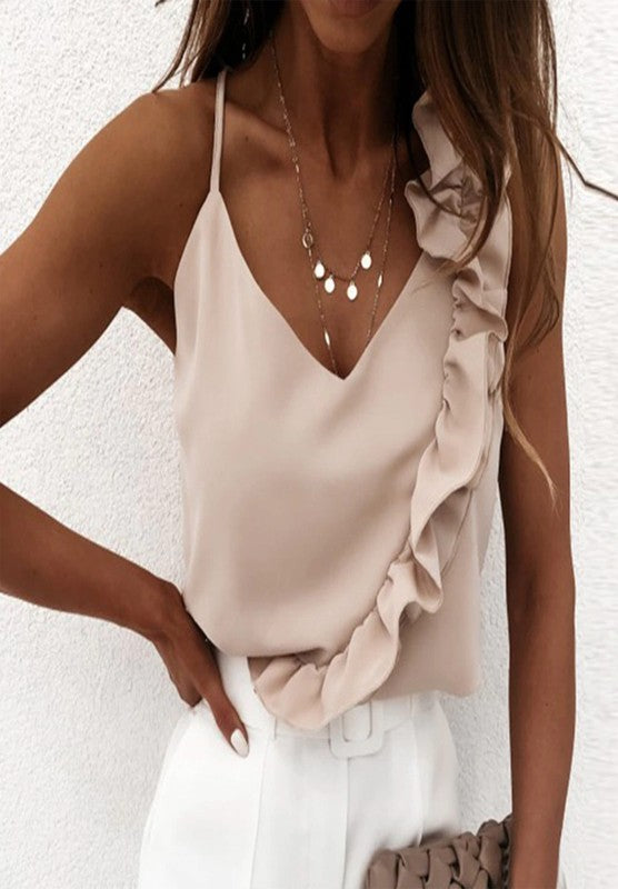 Summer V-Neck Ruffle Top