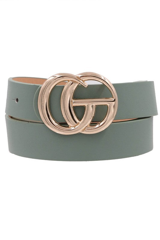 Faux Leather Double Metal Ring Buckle Belt