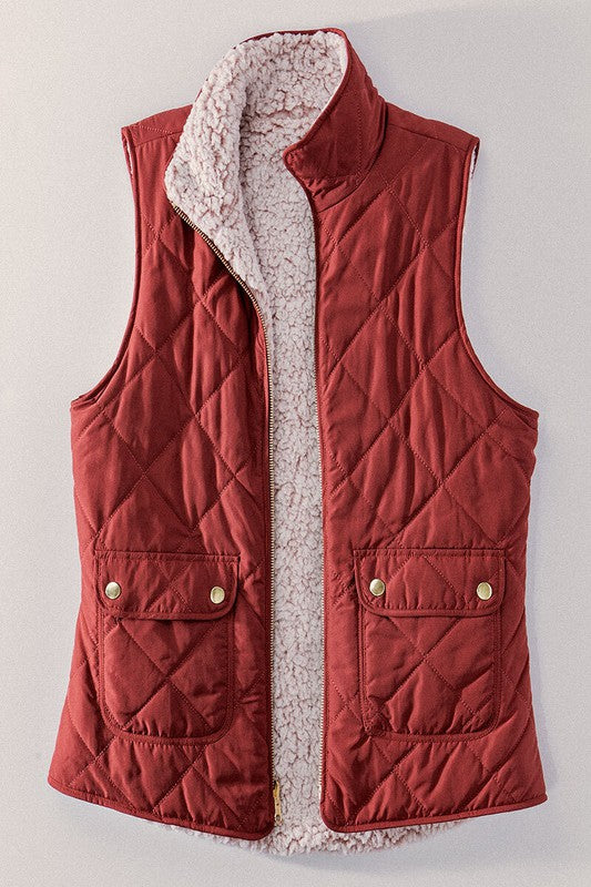 Reversible Diamond Pattern Puffer Vest