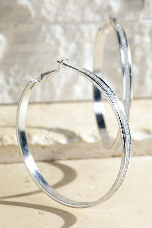 Metal Hoop Earrings with Sparkle Stripe