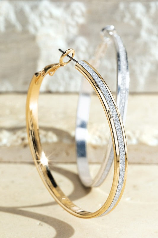Metal Hoop Earrings with Sparkle Stripe
