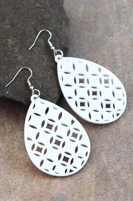White Teardrop Cutout Earrings