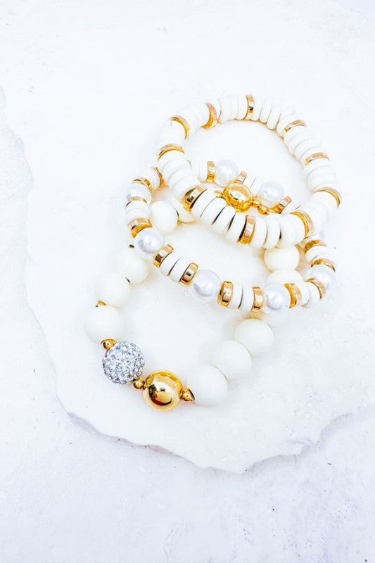 Wood & Faux Pearl Stretch Bracelet