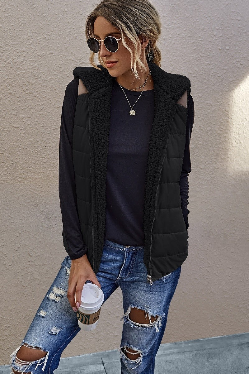 Casual Zip Up Faux Fur Vest