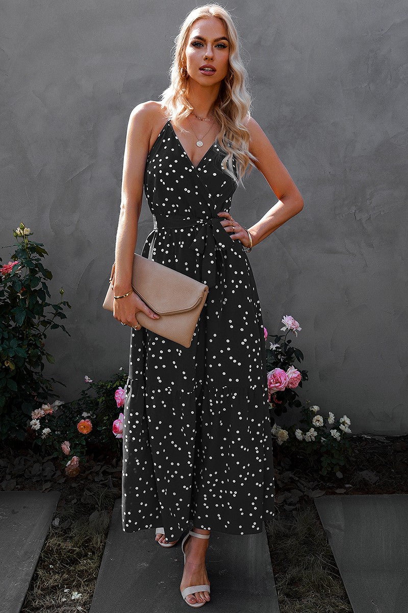 Polka Dot Maxi Dress with Detached Waist Tie