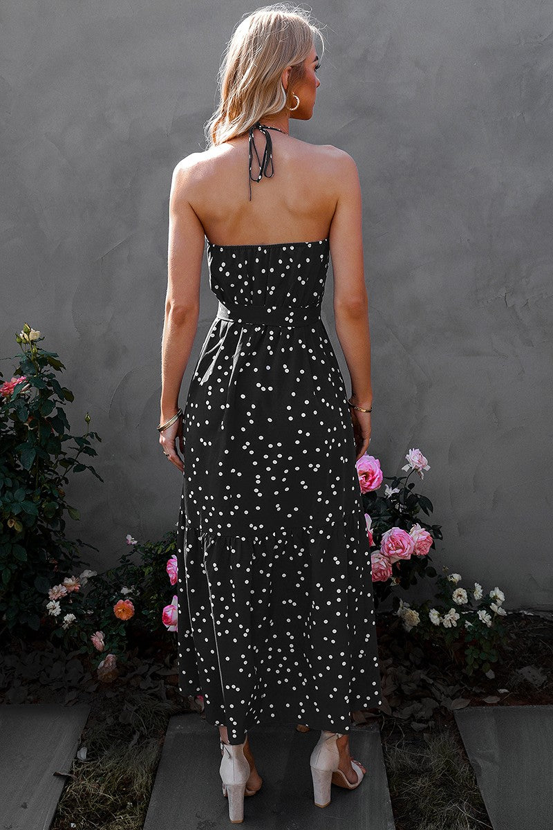 Polka Dot Maxi Dress with Detached Waist Tie