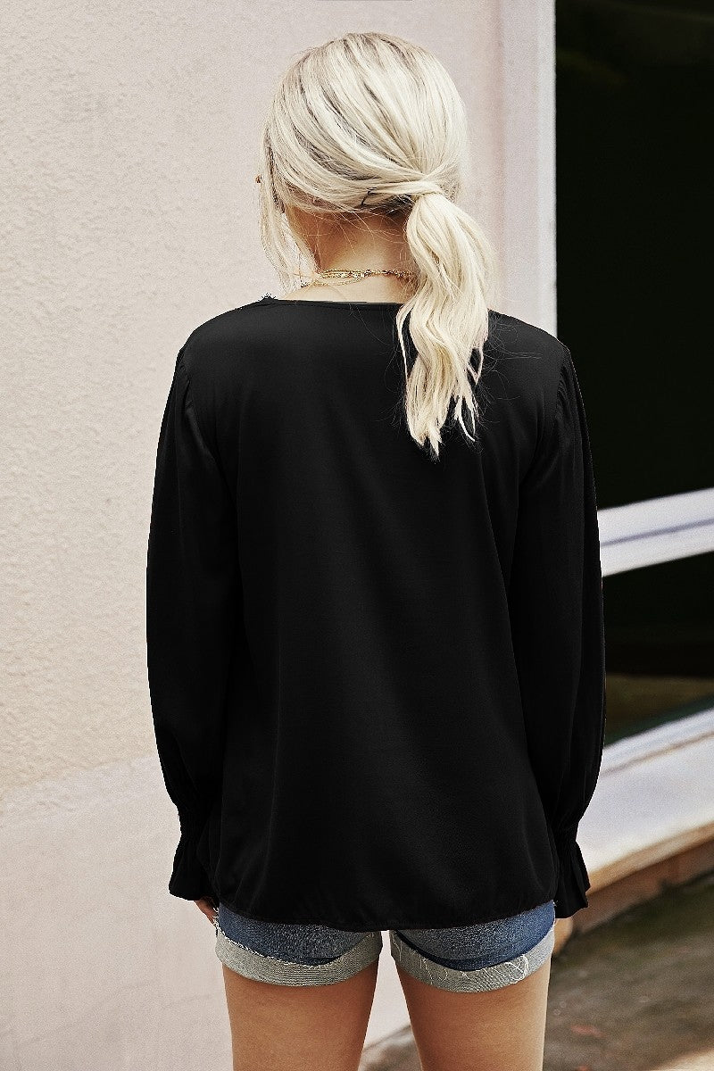 V-Neck Top with Lace Detail