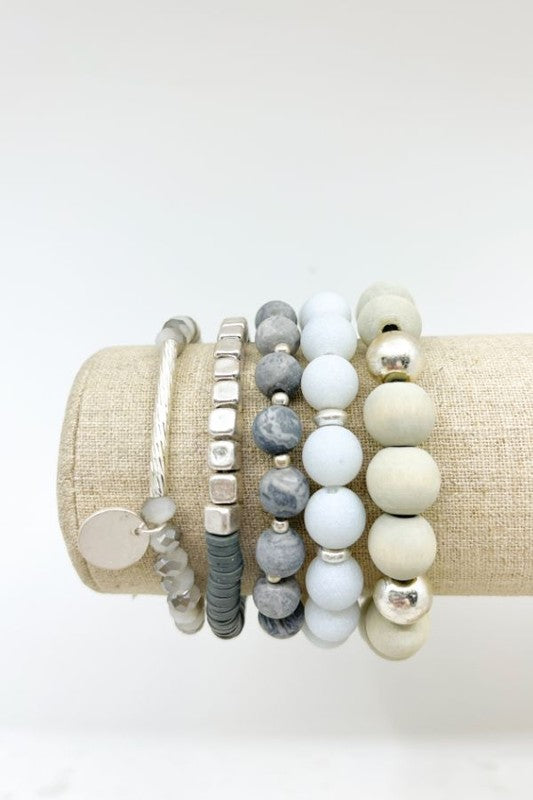 5 Strand Stone Stretch Bracelet Set