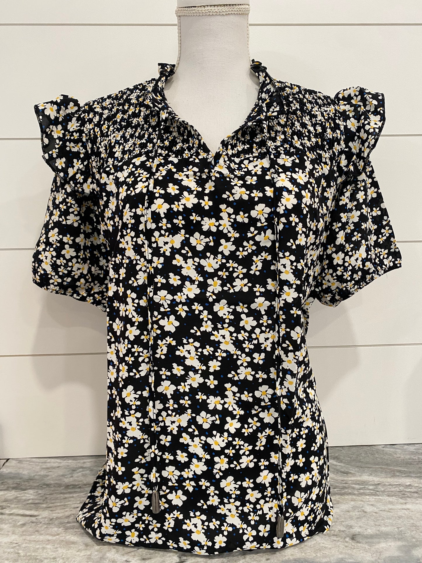 Floral Print Smocked Ruffled Blouse