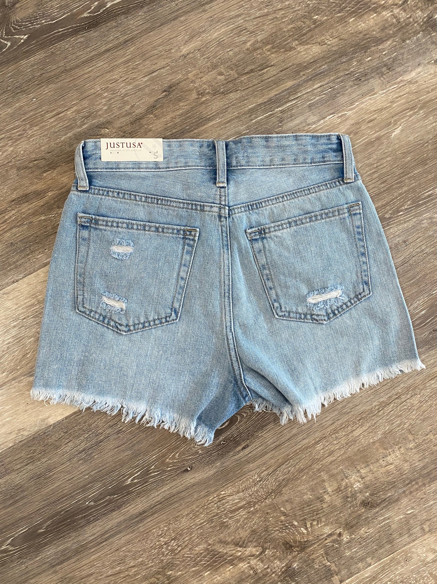 High Rise Denim Shorts with Fray Hem