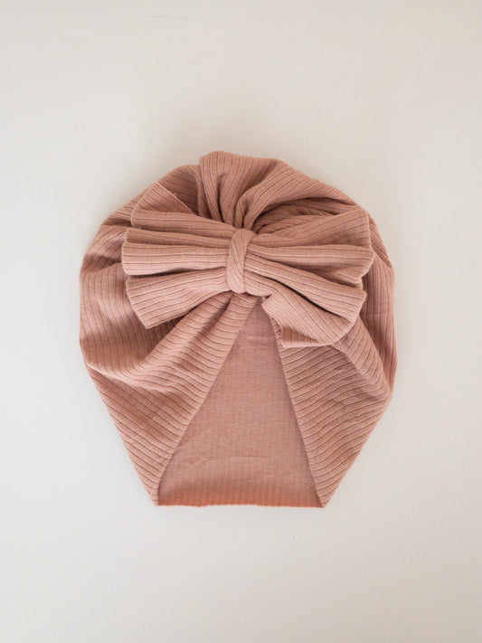 Pink Ribbed Baby Bow Hat
