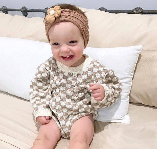 Almond Daisy Bow Baby Headband