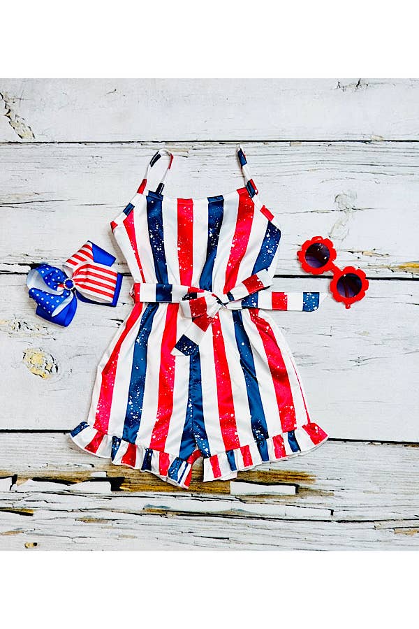 Red, white, & blue patriotic satin girls romper