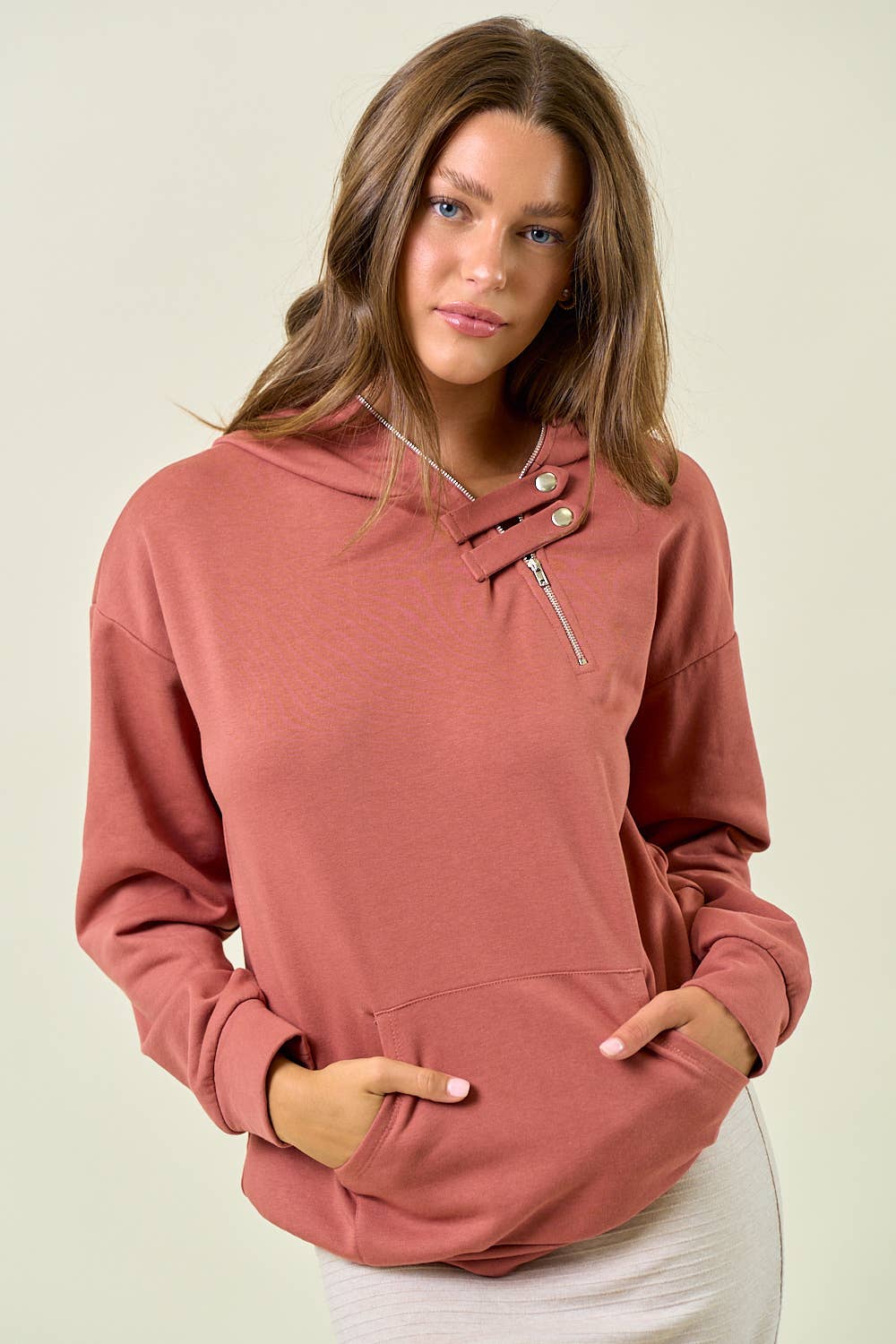 French Terry Hoodie Half Zip Up Sweatshirt