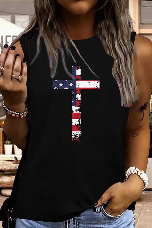 USA Flag Cross Christian Print Graphic Tank Top STC125D50