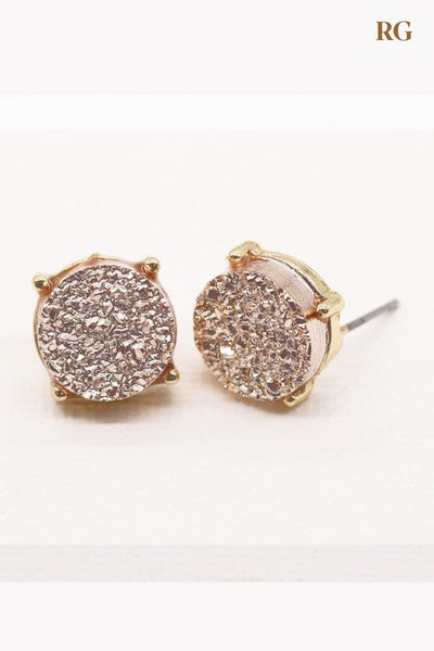 Solid Color Druzy Stone Stud Earrings