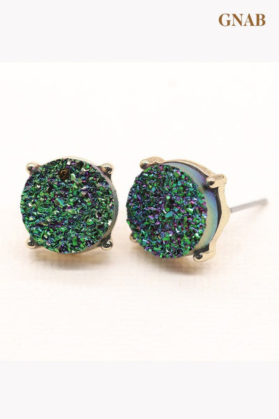 Solid Color Druzy Stone Stud Earrings