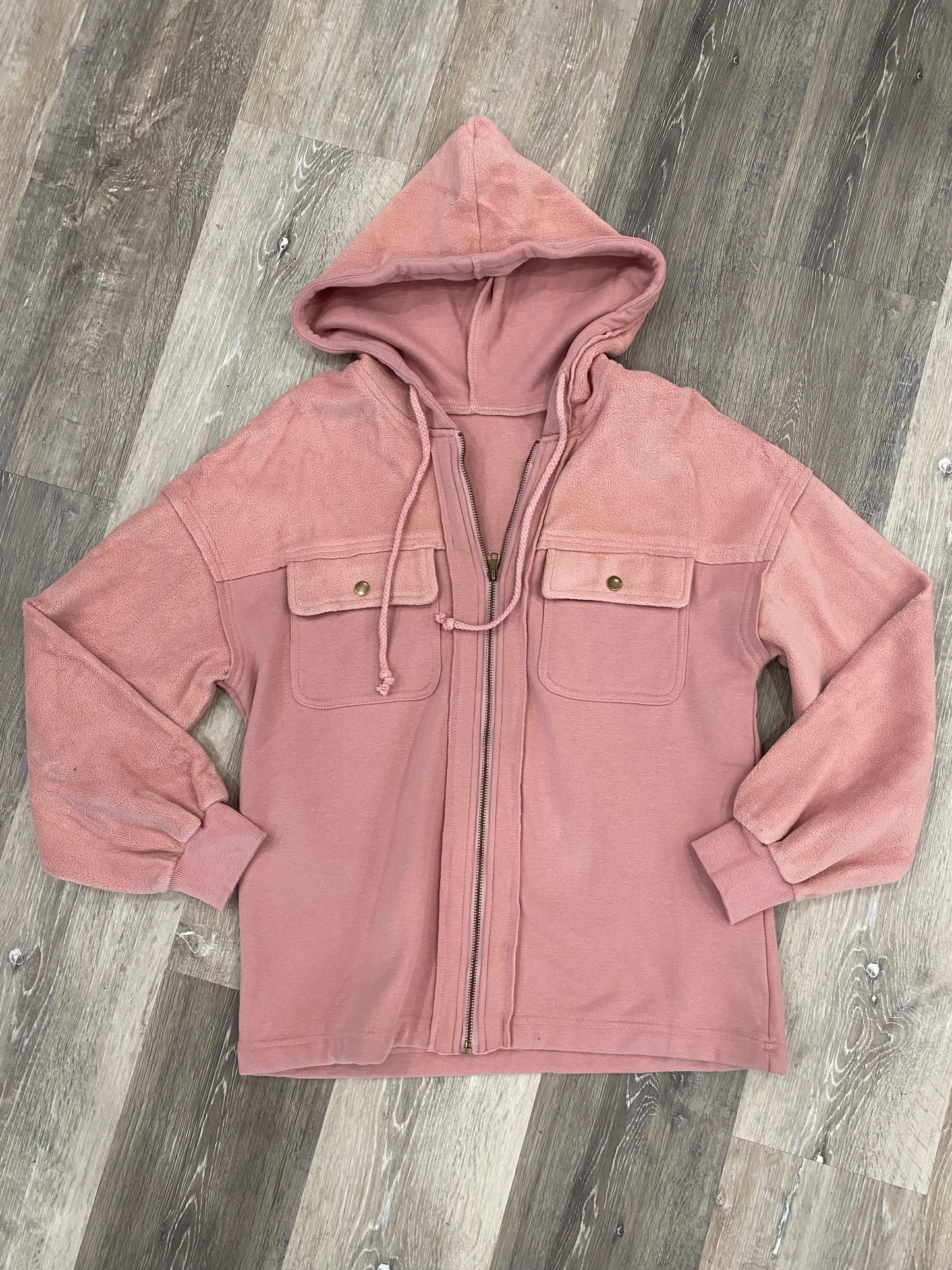 Pocket Drawstring Hood Zip Up Jacket