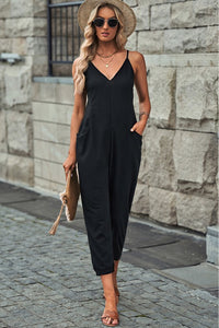 Textured Sleeveless Pocketed Jumpsuit