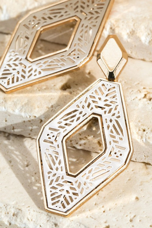 Two Tone Brass Metal Filigree Earrings