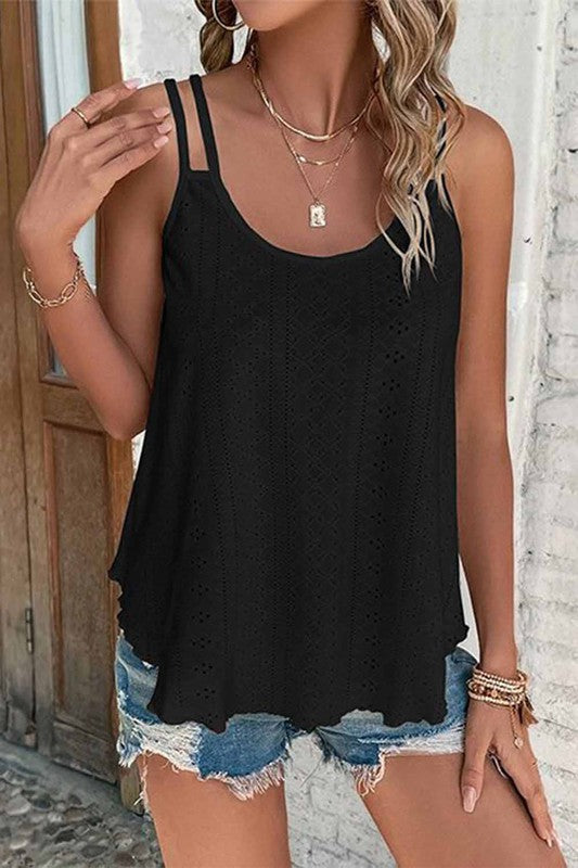 Eyelet Scoop-Neck Tank Top