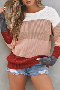 Color Block Knitted O-Neck Sweater