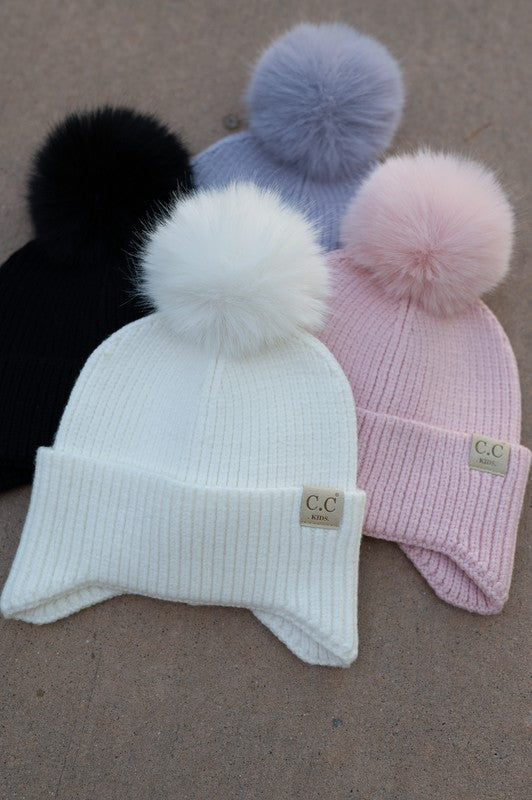 CC Toasty and Warm Pom Ear Flap Kids Beanie