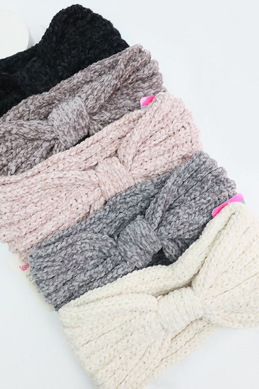 Solid Knit Winter Bow Headband