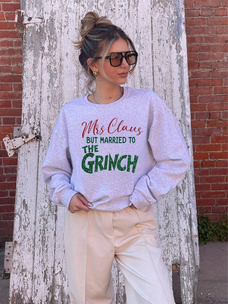 "Mrs. Claus Married To Grinch" Graphic Sweatshirt