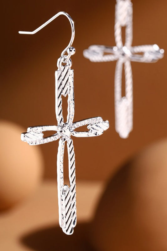 Textured Metal Cross Earrings