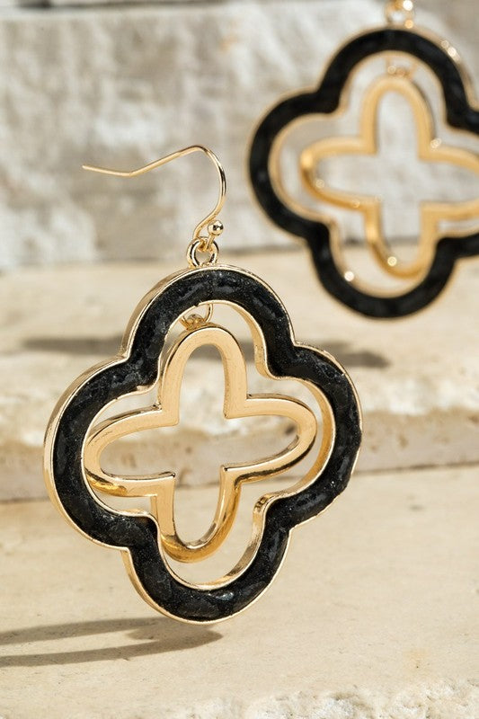 Faux Leather Clover Dangle Drop Earrings