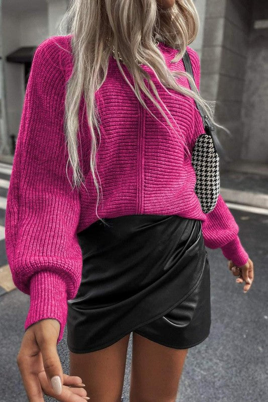 Rib Knit Batwing Sleeve Sweater