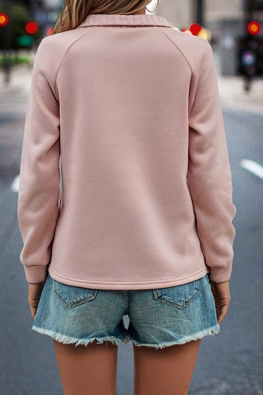 Textured Quarter Zip Raglan Sleeve Sweatshirt