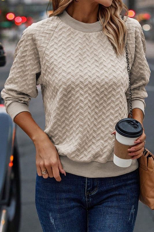 Solid Textured Raglan Sleeve Pullover