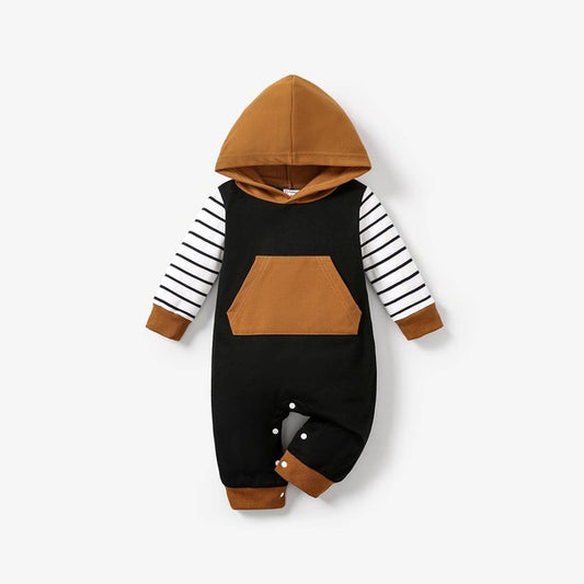 Baby Boy Color-Blocked Striped Hooded Jumpsuit