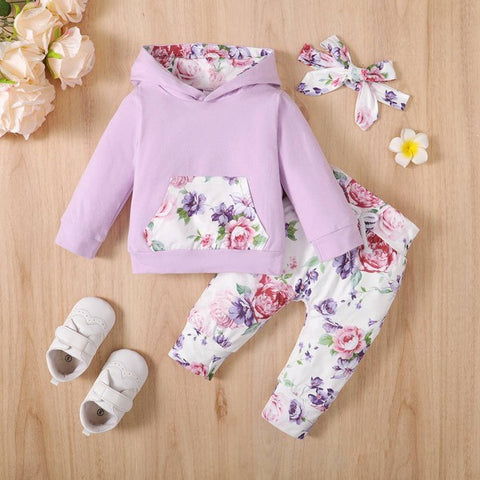Infant Floral Hoodie, Pants and Headband Set