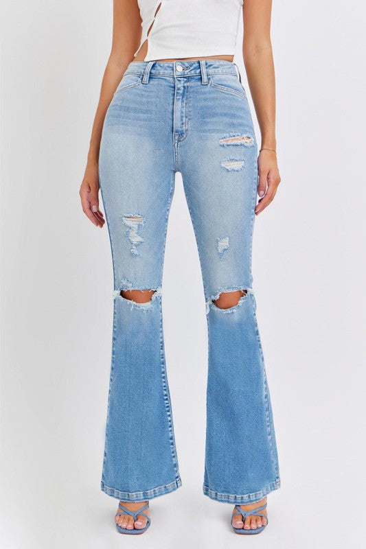 Cello High Rise Super Flare Jeans with Slanted Pockets