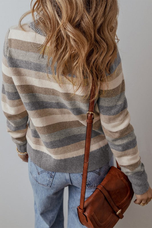 Striped Color Block Ribbed Edge Sweater