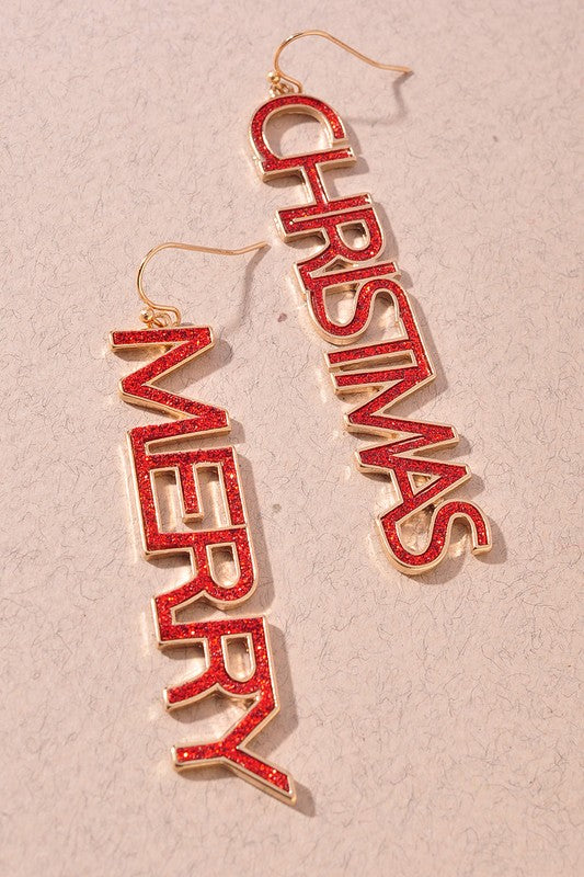 Merry Christmas Glitter Dangle Earrings