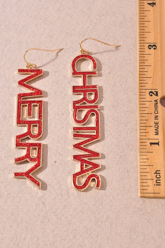 Merry Christmas Glitter Dangle Earrings