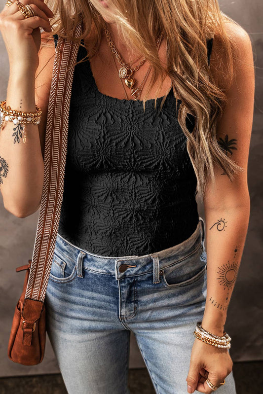 LDC Floral Jacquard Square Neck Tank Top
