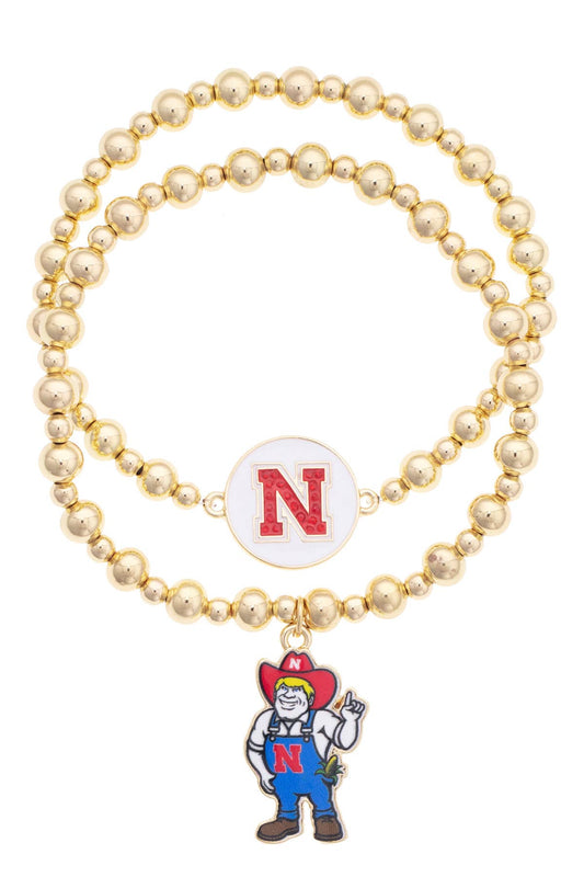 Nebraska Huskers Ball Bead Bracelet Set of 2